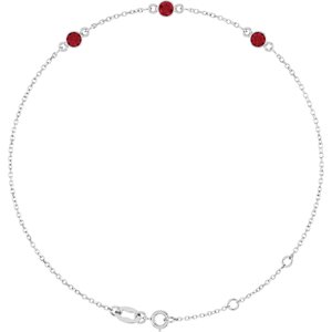 14K White Gold Natural Ruby Bezel-Set 3-Stone 6 1/2-7 1/2" Bracelet