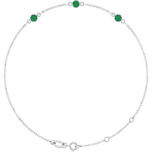 14K White Gold Lab-Grown Emerald Bezel-Set 3-Stone 6 1/2-7 1/2" Bracelet