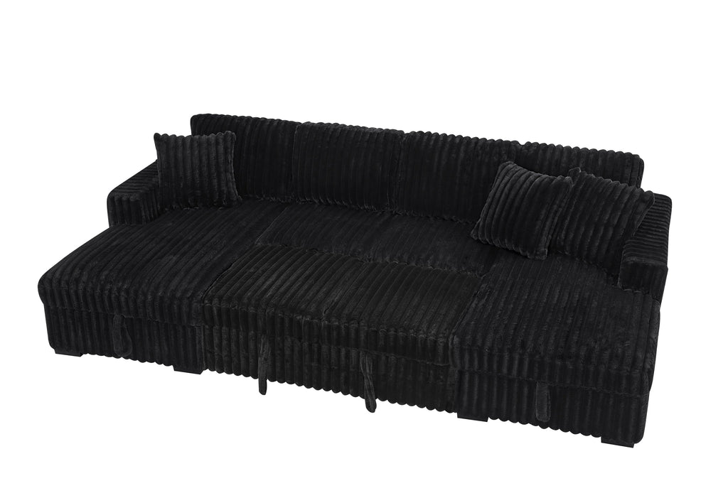 U Shaped Sleeper Sofa, 122 inch Overisze - 2 in 1 Pull Out Bed, Sectional Sleeper Sofa with Double Storage Chaise for Living Room, Rabbit plush Corduroy Fabric Couch, Black