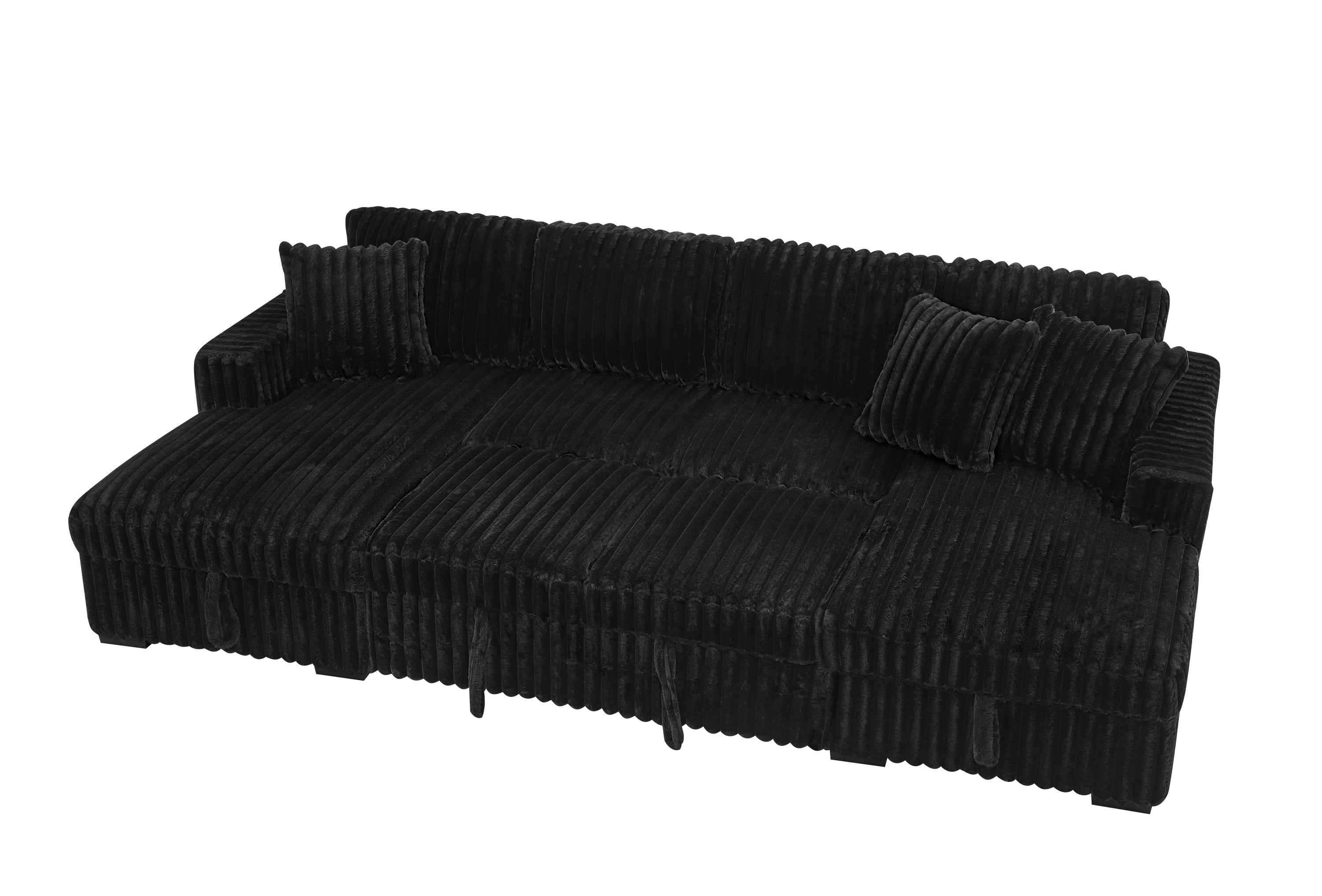 U Shaped Sleeper Sofa, 122 inch Overisze - 2 in 1 Pull Out Bed, Sectional Sleeper Sofa with Double Storage Chaise for Living Room, Rabbit plush Corduroy Fabric Couch, Black