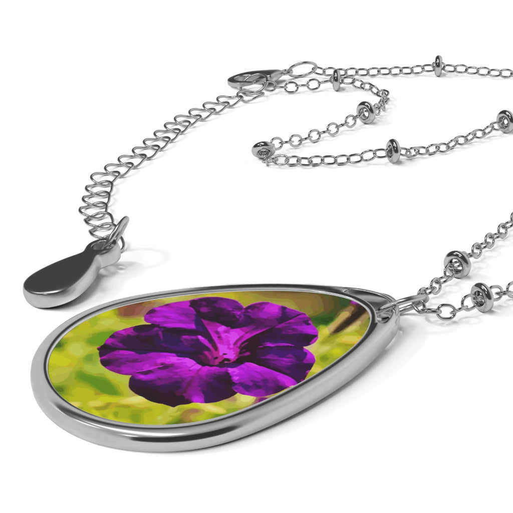 Dark Purple Flower Close-up Oval Necklace