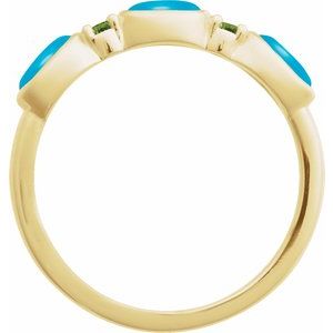 14K Yellow Gold Natural Turquoise & Natural Peridot Stackable Ring