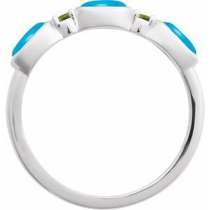 14K White Gold Natural Turquoise & Natural Peridot Stackable Ring