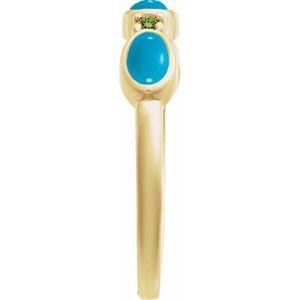 14K Yellow Gold Natural Turquoise & Natural Peridot Stackable Ring