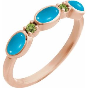 14K Rose Gold Natural Turquoise & Natural Peridot Stackable Ring
