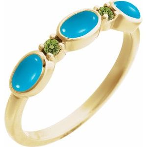 14K Yellow Gold Natural Turquoise & Natural Peridot Stackable Ring