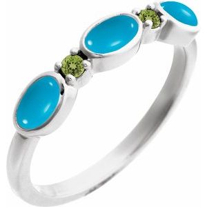 Platinum Natural Turquoise & Natural Peridot Stackable Ring