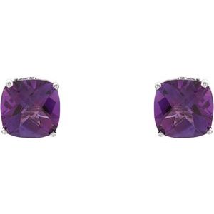 14K White Gold 6x6 mm Cushion Natural Amethyst Earrings – image 2