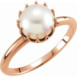 14K Rose Gold Cultured White Freshwater Pearl Crown Ring