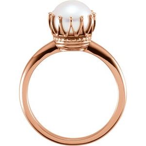 14K Rose Gold Cultured White Freshwater Pearl Crown Ring