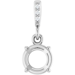 14K White Gold 6 mm Round .01 Natural Diamond Semi-Set Pendant