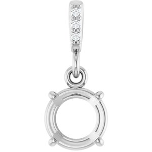 14K White Gold 6.5 mm Round .01 Natural Diamond Semi-Set Pendant