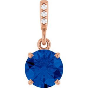 14K Rose Gold Lab-Grown Blue Sapphire & .01 CTW Natural Diamond Pendant