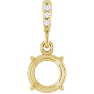 14K Yellow Gold 6.5 mm Round .01 Natural Diamond Semi-Set Pendant