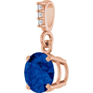 14K Rose Gold Lab-Grown Blue Sapphire & .01 CTW Natural Diamond Pendant