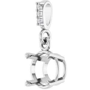 14K White Gold 7 mm Round .01 Natural Diamond Semi-Set Pendant