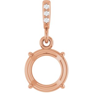 14K Rose Gold 8 mm Round .01 Natural Diamond Semi-Set Pendant