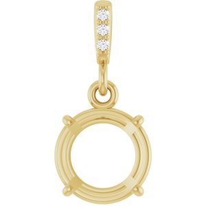 14K Yellow Gold 8 mm Round .01 Natural Diamond Semi-Set Pendant