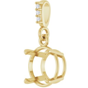 14K Yellow Gold 8 mm Round .01 Natural Diamond Semi-Set Pendant
