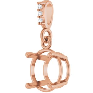14K Rose Gold 8 mm Round .01 Natural Diamond Semi-Set Pendant