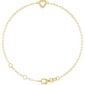 14K Yellow Gold 4 mm Heart Bezel-Set Paperclip Style 6 1/2-7 1/2" Bracelet Mounting – image 2
