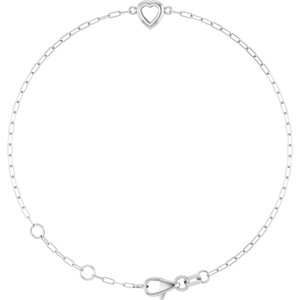 Sterling Silver 4 mm Heart Bezel-Set Paperclip Style 6 1/2-7 1/2" Bracelet Mounting – image 2