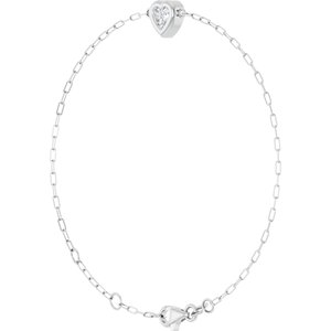 14K White Gold 5 mm Heart Bezel-Set Paperclip Style 6 1/2-7 1/2" Bracelet Mounting – image 3