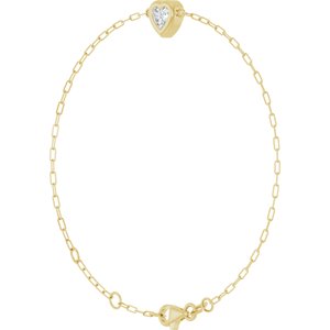 14K Yellow Gold 5 mm Heart Bezel-Set Paperclip Style 6 1/2-7 1/2" Bracelet Mounting – image 3