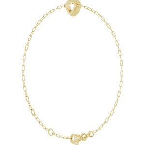 14K Yellow Gold 5 mm Heart Bezel-Set Paperclip Style 6 1/2-7 1/2" Bracelet Mounting – image 4
