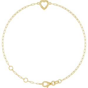 14K Yellow Gold 5 mm Heart Bezel-Set Paperclip Style 6 1/2-7 1/2" Bracelet Mounting – image 2