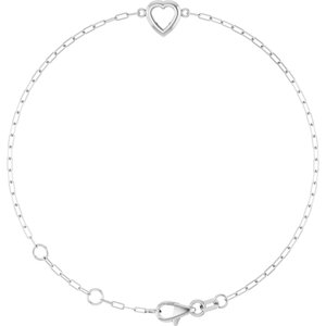 14K White Gold 5 mm Heart Bezel-Set Paperclip Style 6 1/2-7 1/2" Bracelet Mounting – image 2