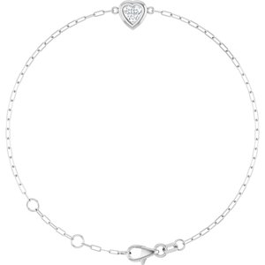 Sterling Silver 1/2 CT Natural Diamond Heart 6 1/2-7 1/2" Bracelet
