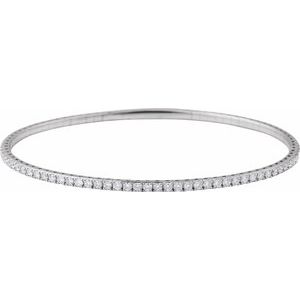14K White Gold 2 CTW Natural Diamond  Flexible Bangle 7" Bracelet