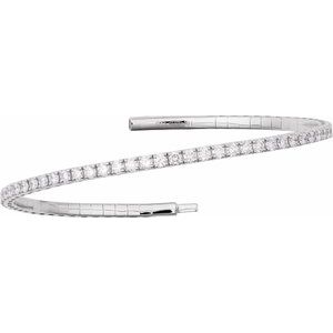 14K White Gold 2 CTW Natural Diamond  Flexible Bangle 7" Bracelet – image 2