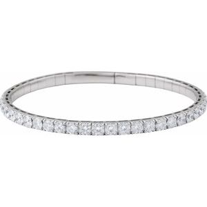 14K White Gold 4 CTW Natural Diamond  Flexible Bangle 7" Bracelet