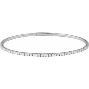 14K White Gold 1 1/2 CTW Natural Diamond Flexible Bangle 7" Bracelet