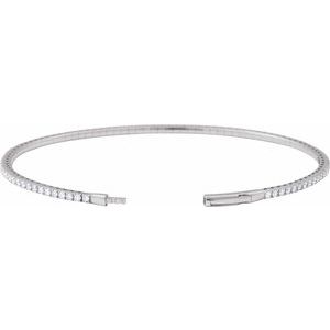 14K White Gold 1 1/2 CTW Natural Diamond Flexible Bangle 7" Bracelet – image 3