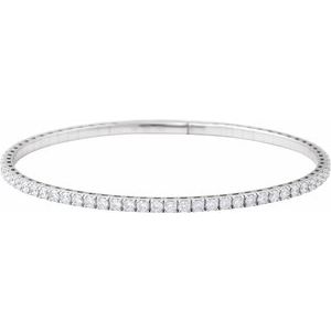 14K White Gold 3 CTW Natural Diamond Flexible Bangle 7" Bracelet