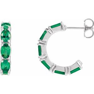 Sterling Silver Natural Emerald 18.2 mm Hoop Earrings