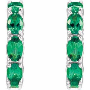 14K White Gold Lab-Grown Emerald 18.2 mm Hoop Earrings – image 2