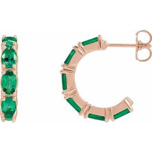 14K Rose Gold Natural Emerald 18.2 mm Hoop Earrings