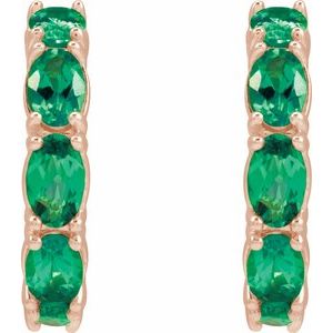 14K Rose Gold Lab-Grown Emerald 18.2 mm Hoop Earrings