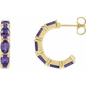 14K Yellow Gold Natural Amethyst 18.2 mm Hoop Earrings