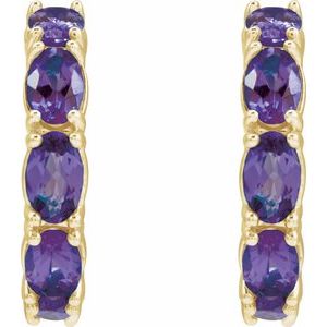 14K Yellow Gold Natural Amethyst 18.2 mm Hoop Earrings