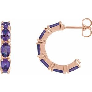14K Rose Gold Natural Amethyst 18.2 mm Hoop Earrings