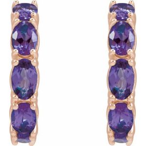 14K Rose Gold Natural Amethyst 18.2 mm Hoop Earrings – image 2