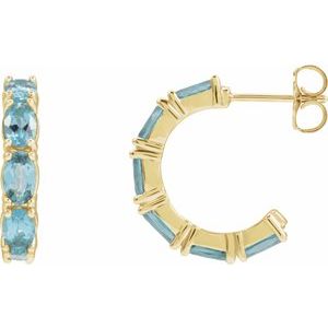 14K Yellow Gold Natural Aquamarine 18.2 mm Hoop Earrings