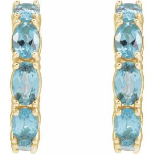 14K Yellow Gold Natural Aquamarine 18.2 mm Hoop Earrings – image 2