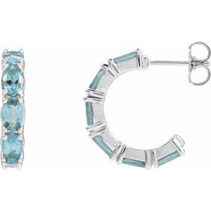 14K White Gold Natural Aquamarine 18.2 mm Hoop Earrings