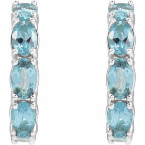 14K White Gold Natural Aquamarine 18.2 mm Hoop Earrings – image 2